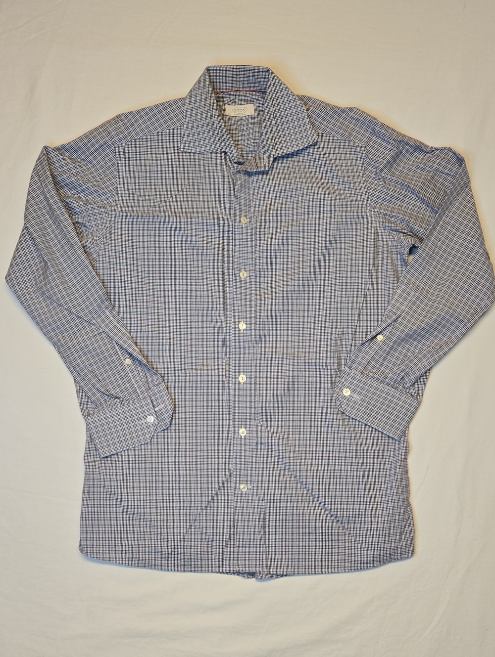 Eton Contemporary Blue & White Micro Check Button Down Cotton Dress Shirt